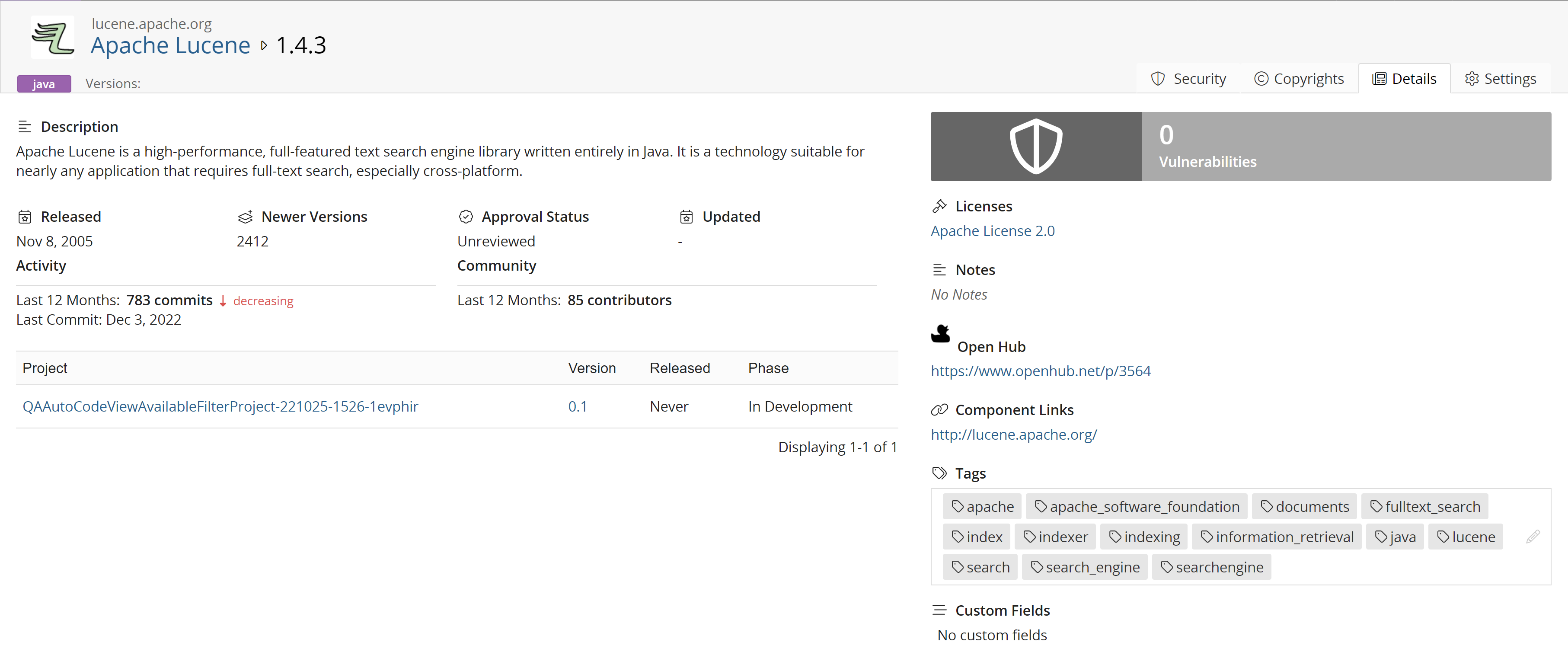 Component version page