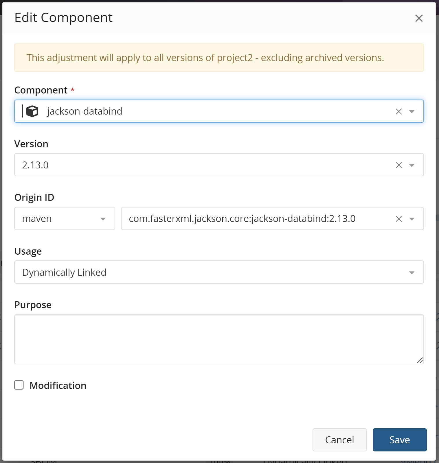 Edit Component dialog box